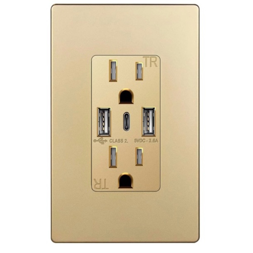 Brushed Gold Receptacle Outlet With Charging Ports